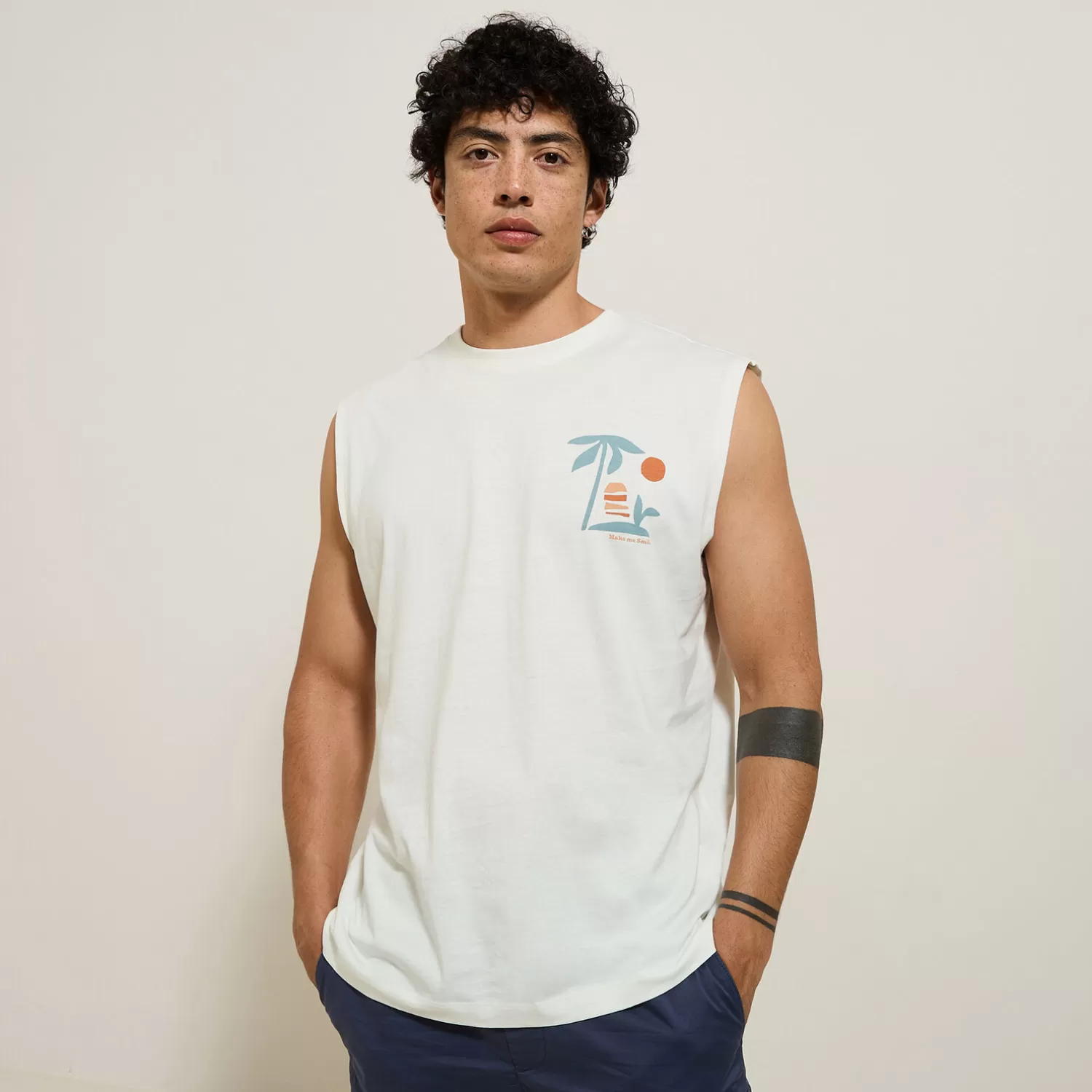 Jules Comfortabel mouwloos shirt met print op voor-en ac> T-shirt