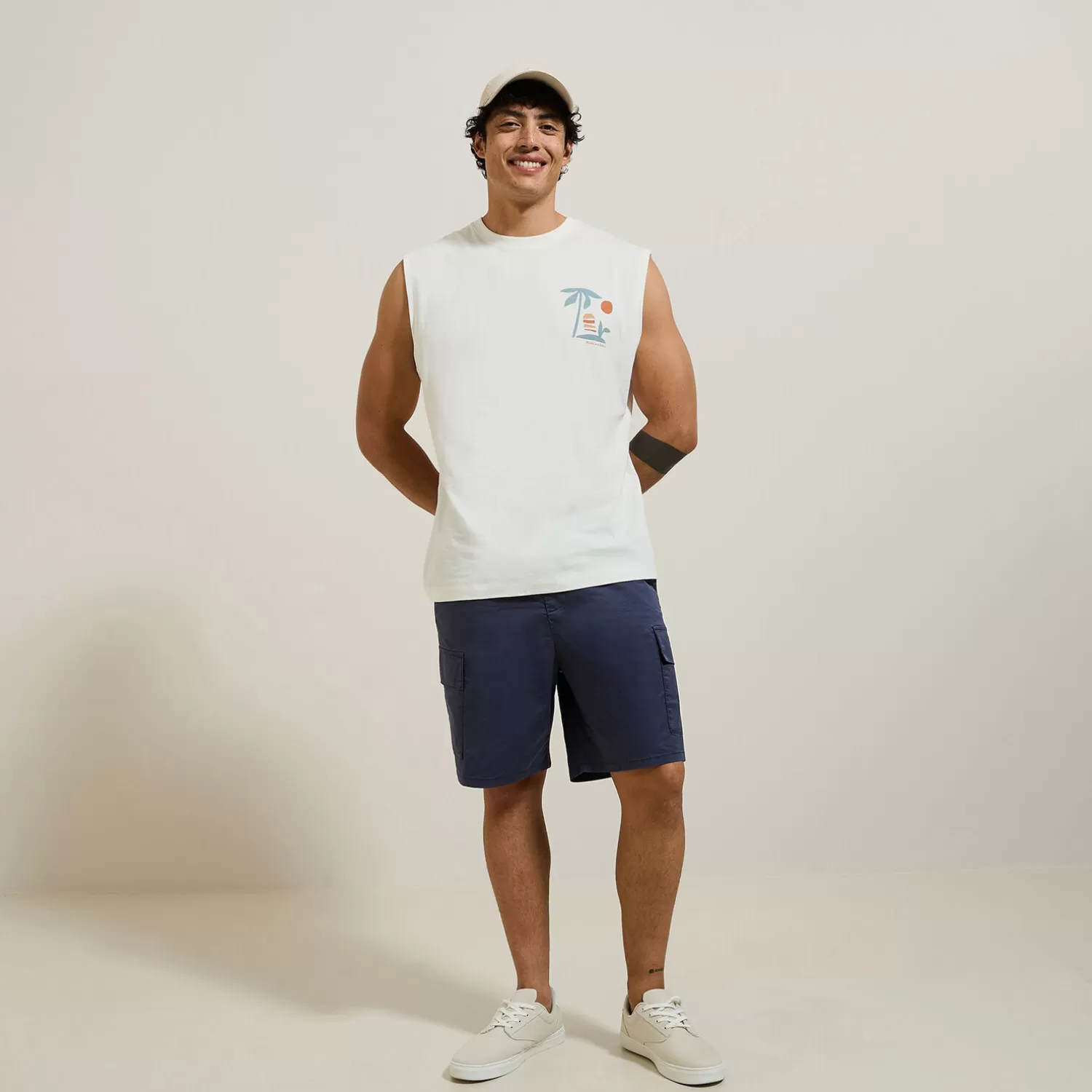Jules Comfortabel mouwloos shirt met print op voor-en ac> T-shirt